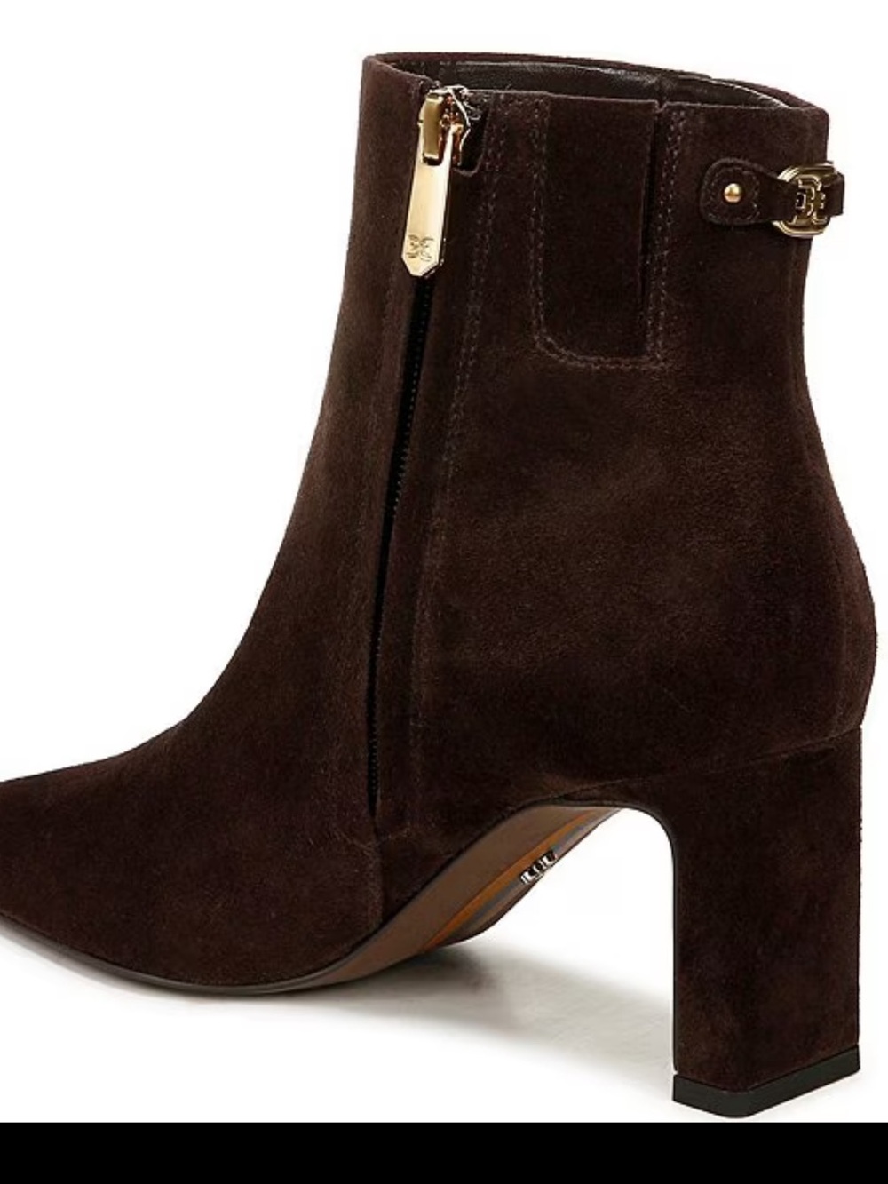 SAM EDELMAN Womens 7.5M Dark Brown Suede Saige Ankle Boots Block Heels
